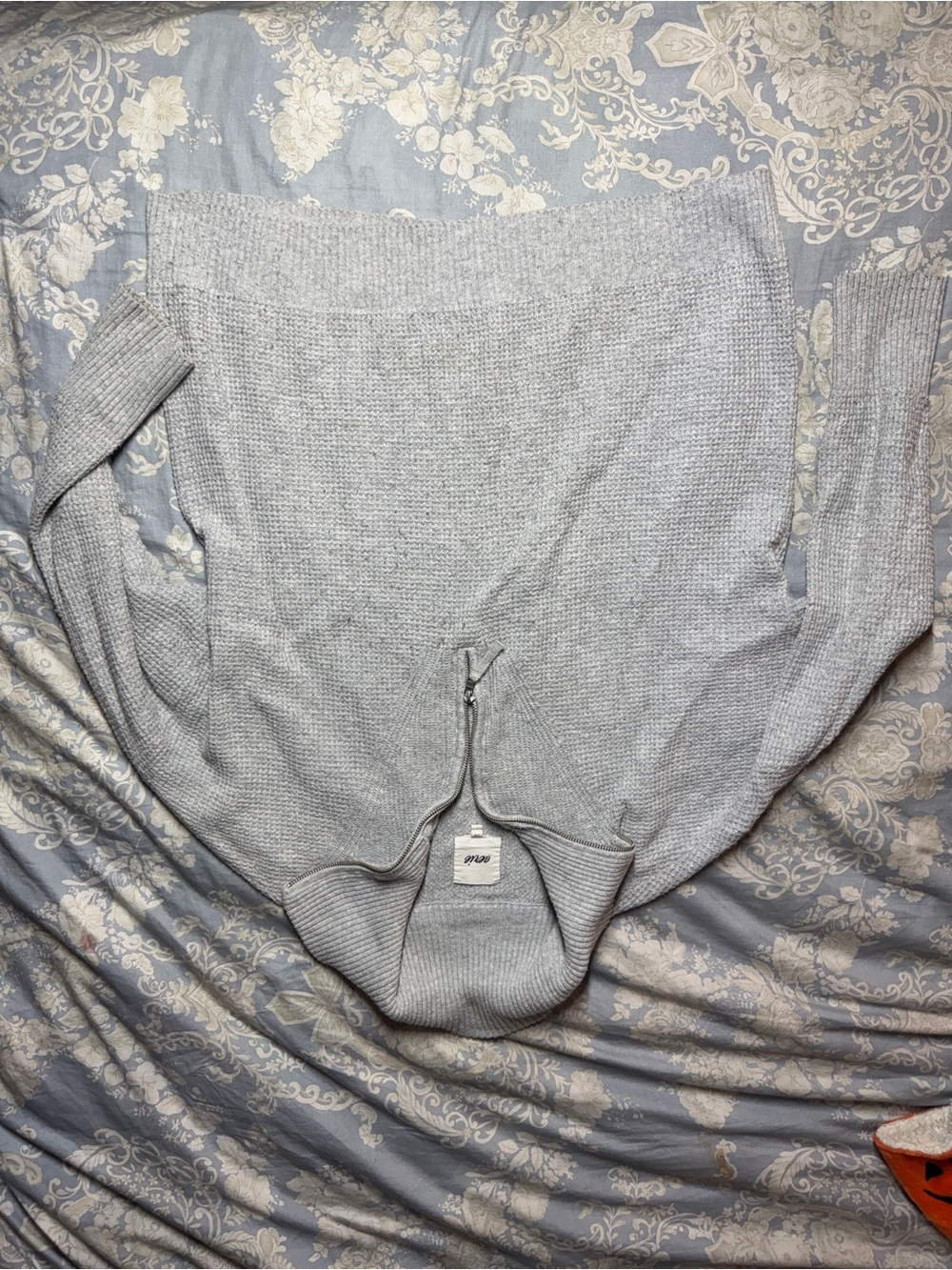 aerie Light Gray Half-Zip Knit Turtleneck Sweater